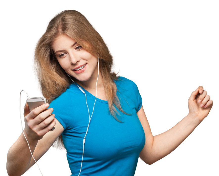 Woman Listening Music on Phone  