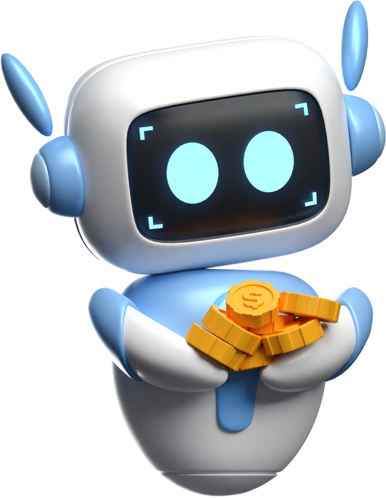 3D Robot Lifting Coins Illustration